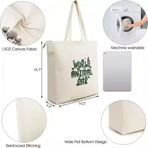 Tote Bag in cotone lavabile con grandi Zip e Logo personalizzato per il mondo dello <span class=keywords><strong>Shopping</strong></span> della scuola di spiaggia con libri di animali - Product Image 2