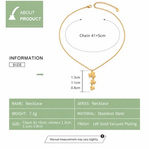 Collier Trèfle Triple en Acier Inoxydable Plaqué Or 14K sous Vide avec Pendentif Trèfle à Quatre Feuilles Gradué - Product Image 3