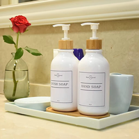 Bouteille de savon en plastique rechargeable avec pompe, 16 oz, sans BPA, distributeur de savon pour les mains, anti-fuite, réutilisable, conteneur de lotion liquide