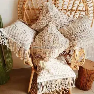 Wohnzimmer dekorative ausgefallene Baumwolle Vintage handgemachte Häkel arbeit hand geknüpfte Kissen bezug Kissen bezug Großhandel
