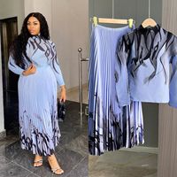 Ensemble plissé 2 pièces style Miyake personnalisé pour femme – Haut à manches raglan et jupe longue à imprimé artistique – Tenue de fabricant élégante