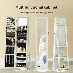 360 ° 回転木製ジュエリーキャビネット,フルレングスミラーロック可能ベッドルーム収納用 - Product Image 4