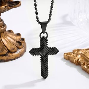 Collar con Colgante de Cruz Dorada para Hombre, Acero Inoxidable, Diseño de Flecha con Incrustaciones de Diamantes, Joyería Religiosa de Moda, Regalo, Diseño Personalizado - Product Image 3