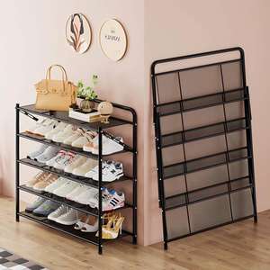 卸売5層金属グリッド折りたたみ式靴ラックスタンド耐圧折りたたみ靴オーガナイザー侵入用クローゼット用 - Product Image 1