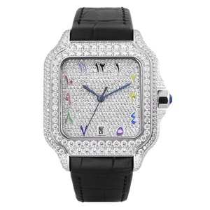 Montre automatique de luxe en cuir carrée style Hip Hop, entièrement sertie de moissanite VVS, montre mécanique de luxe, passe le test du diamant - Product Image 5