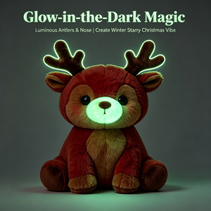 Renna Luminosa di Natale, Peluche Super Morbido, Classico Colore Marrone Caramello, <span class=keywords><strong>Corna</strong></span> e Naso Luminosi, Decorazione Festiva, Confezione Regalo - Product Image 2