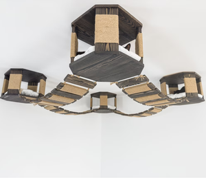 สนามเด็กเล่นเพดานแมวเฟอร์นิเจอร์บ้านสัตว์เลี้ยงไม้พร้อมสะพานปีนเขาชุด4ชุดชั้นวางเตียงไม้แมวไม้ผนังเปลญวน - Product Image 1