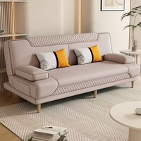 Sofá Cama Plegable de Madera y Cuero, Minimalista y Moderno, de Dos Plazas, Resistente a Arañazos de Gato, para Sala de Estar