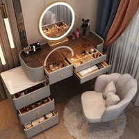Table de maquillage moderne en bois, multifonctionnelle, avec miroir éclairé et chaise, pour la chambre à coucher, les magasins de beauté
