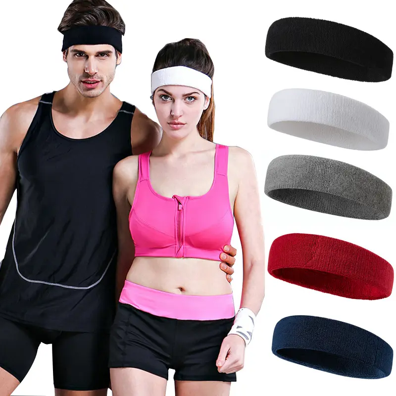 Custom Yoga Elastische Katoenen Badstof Sport Oefening Fitness Handdoek Polyester Zweetband Hoofdbanden Voor Mannen Vrouwen