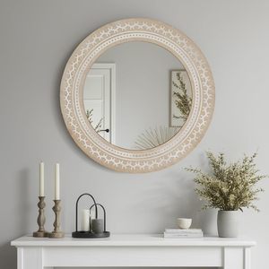 PARISLOFT Espejo Redondo de Madera de 23,6 Pulgadas, Espejo de Pared Círculo con Marco Tallado Vintage, Espejo de Granja para Sala de Estar, Dormitorio, Baño - Product Image 3