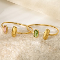 Bracelet ouvert en acier inoxydable électroplaqué, design minimaliste avec perles ovales polies, polyvalent et tendance