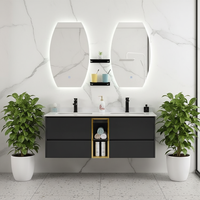Meuble de salle de bain minimaliste avec double vasque en céramique et tiroirs à fermeture douce écologiques pour hôtels et villas