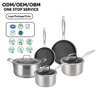 Ensemble de casseroles et poêles en acier inoxydable 304 à trois couches, antiadhésif, de haute qualité, non toxique, compatible induction, avec revêtement nid d'abeille 18/10