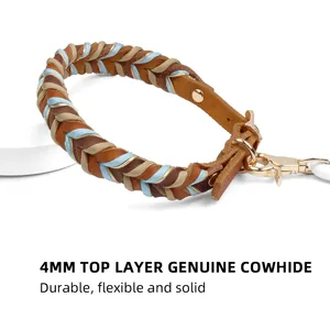 Tali hewan peliharaan anyaman tangan kustom Aksesori anjing dapat ditarik Paracord kepang kulit dapat dikunci tali kerah anjing Set yang cocok - Product Image 4