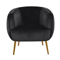 Fauteuil moderne en tissu velours noir rembourré pour salon, appartement, utilisation en appartement, forme ovale, pieds en métal écologiques