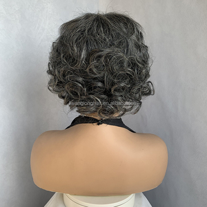 Perruque <span class=keywords><strong>courte</strong></span> bouclée crépue noire et grise pour femmes, style bob ondulé naturel, <span class=keywords><strong>coupe</strong></span> pixie, en cheveux humains fabriquée à la machine pour femmes noires - Product Image 5