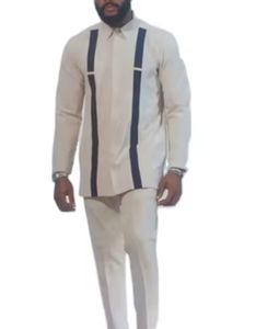 2025 थोक पुरुष नई फैशन शैली लंबी आस्तीन शर्ट + लंबी पैंट सेट डाउन कॉलर आकस्मिक 2-टुकड़ा सेट - Product Image 1