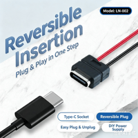 Conector USB-C LN-002 con Cable Pigtail de 24AWG de 60 mm, Conector Tipo-C Reversible para Terminales de Crimpado, Carga de Energía DIY