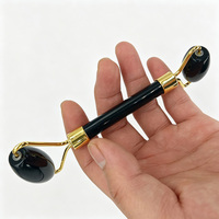 Rouleau facial en obsidienne naturelle à double extrémité, rouleau de massage pour le visage en pierre noire, lifting cutané, outil de beauté, logo personnalisé, marque privée