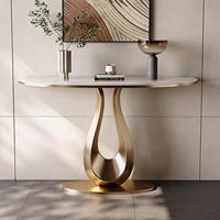 Table d'appoint murale semi-circulaire en marbre faite à la main, style luxe léger haut de gamme, console d'entrée moderne et artistique pour villa