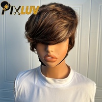 Perruques Pixie Cut en Gros, Cheveux Vietnamiens Bruts, Perruques Courtes Pixie Cut avec Frange, Perruques Blondes en Cheveux Humains, Perruques Sans Colle pour Revendeurs