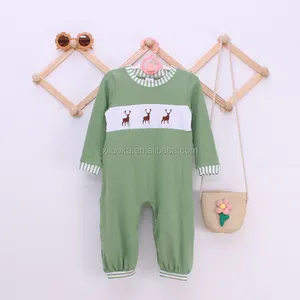 Happy Luoka OEM Custom Solid Color New Baby Embroidery Animal Jumpsuit Romper