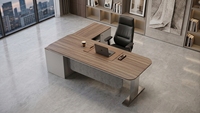 Bureau de direction électrique réglable en hauteur, bureau de forme L, bureau assis-debout avec armoire de rangement intégrée