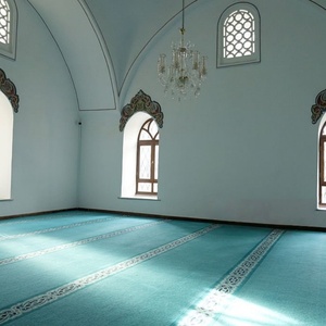 Tappeto di Lusso Bocai in Velluto Reale Goffrato, Spesso e Morbido, Realizzato a Macchina in Nylon per Casa, Moschea, Sala di Preghiera Islamica, Blu - Product Image 1