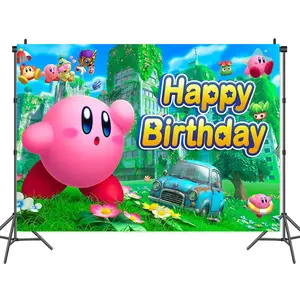 Perdagangan Asing Kirby tema fotografi latar belakang kain pesta ulang tahun dekorasi spanduk vinil 5x3ft anak Opp tas 10pcs