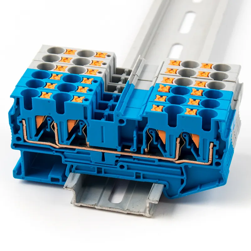 Konektor Kabel Cepat DIN Rail Terminal Block PT4-QUATTRO Koneksi Pegas Biru Konektor Kawat Konduktor Dorong