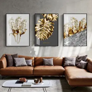 Affiche murale abstraite avec image de plante dorée, décoration de salon, Style moderne, feuille imprimée acrylique, plantes dorées, Art, peinture en résine