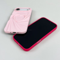 Coque de téléphone 3D Heart TPU Luxury Phone case pour iPhone 17 Pro Max 16 15 14 13 12 Design plissé Antichoc Safe Protection Cover