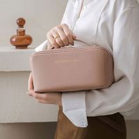 Pochette de toilette portable personnalisée en cuir PU imperméable, sac cosmétique de voyage pour femmes, utilisation en salle de bain, multifonctionnelle