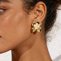 POWELL Boucles d'oreilles en acier inoxydable plaqué or 18 carats, étanches, inaltérables, motifs tortue de mer, oiseau, cœur, perle, fleur, vente en gros