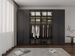 Moderne, milieuvriendelijke kledingkasten met grote capaciteit, metalen frame en massief houten deuren, houten planken voor open slaapkameropbergruimte - Product Image 5