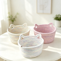 Panier de rangement multifonctionnel en coton tissé miniature, design oreilles de chat multicolores, écologique, pour la décoration de la maison, les articles divers et les jouets