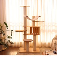 Usine Moderne Grand Escalade Scratch Blanc Sisal Corde Pet Scratcher Bois Condo Meubles Tour Arbre À Chat