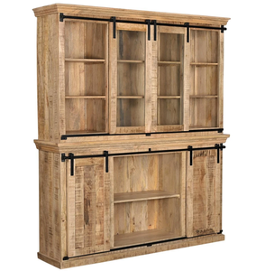 Premium Brown Solid Wood Display Cabinet with Glass Folding Doors and Spacious Folding Compartments <b>Rustic</b> Luxury Storage - Product Image 3