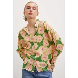 Chemise en popeline à imprimé floral pour femme, prépayée, boutonnée, à porter au quotidien, motif vert et rose - Product Image 1