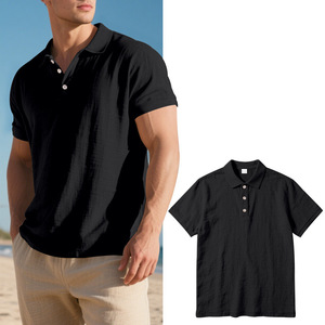 Men's Summer Tops Short-Sleeved Linen <b>Shirts</b> <b>Half</b>-<b>Button</b> Loose Breathable Casual <b>Shirt</b> with Lapel Collar - Product Image 1