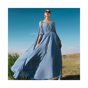 SIPO Light <b>Blue</b> V-Neck Half Sleeves Abaya Travel Sewing Diamond Ladies Shoulder <b>Dress</b> Dubai Fashion Boutique Burkha <b>Dress</b> - Product Image 1