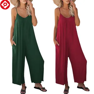 Plus Size tute allentate Casual senza maniche regolabili con cinturino per Spaghetti elastici pagliaccetti a gamba larga tute da donna con tasca