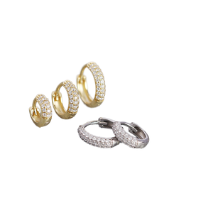 Fine Jewelry Rhodium Plated Trendy 3 Stone Zircon Hoop <b>Huggie</b> Earrings 925 <b>Sterling</b> <b>Silver</b> Hypoallergenic for Women - Product Image 1