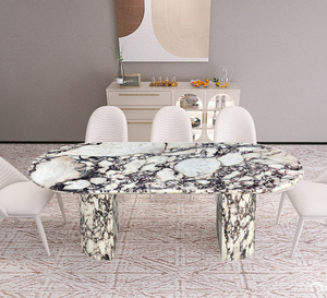 Tavolo da Pranzo in Marmo Bianco Calacatta Viola Italiano di Lusso su Misura con Gambe in Marmo Massiccio - Product Image 1