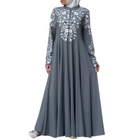 Nouvelle robe longue à col montant et manches longues pour femmes musulmanes, imprimé floral, style ethnique, jupe ample, en tissu Abaya de Dubaï