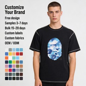 Nuova <span class=keywords><strong>Serie</strong></span> di T-Shirt Casual Estive in Cotone <span class=keywords><strong>a</strong></span> Doppio Filato Stampato, Modello Ampio per Uomo e Donna - Product Image 1