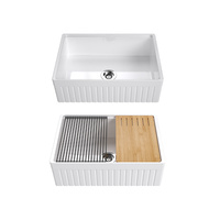 Évier de cuisine américain style ferme, simple bac, en céramique blanche, pour buanderie, fabricant OEM