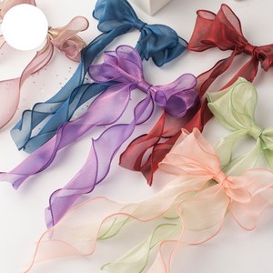 Paquete de flores Ramo Decoración de regalo Cinta de cola de pez Nudo de mariposa Color liso Cinta ondulada de perla de seda - Product Image 3