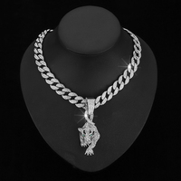 Nouvelle Mode Hip Hop Glacé Plein Strass Plaqué Or Animal En Acier Inoxydable 316l Twist Chaîne Hommes Léopard Pendentif